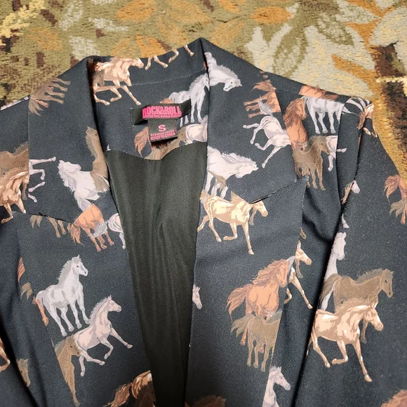 Rock & Roll Cowgirl Horse Print Blazer - Black and Brown - Picture 6 of 8
